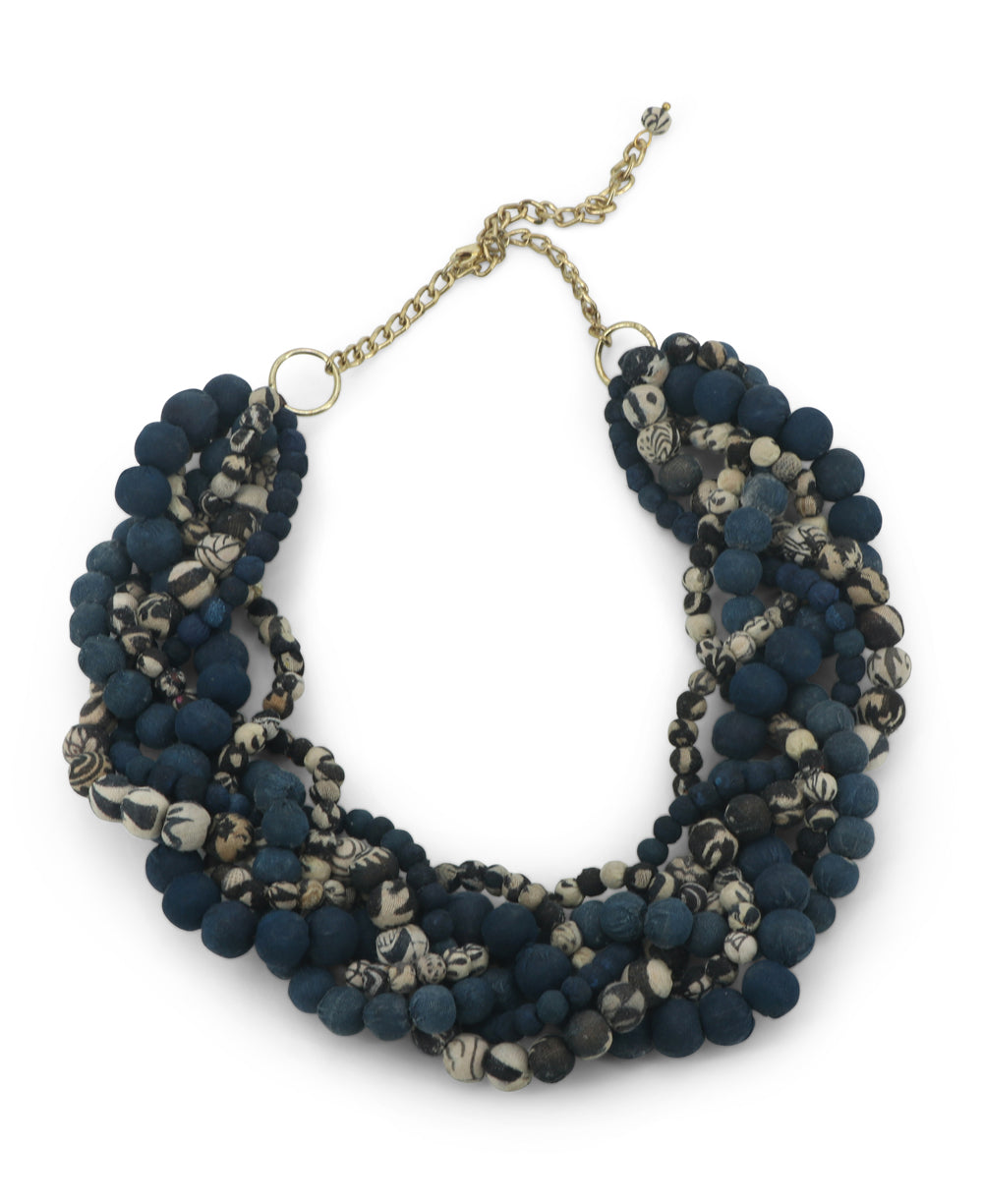 Handmade Indigo Statement Necklace with Textile Beads, Fair Trade