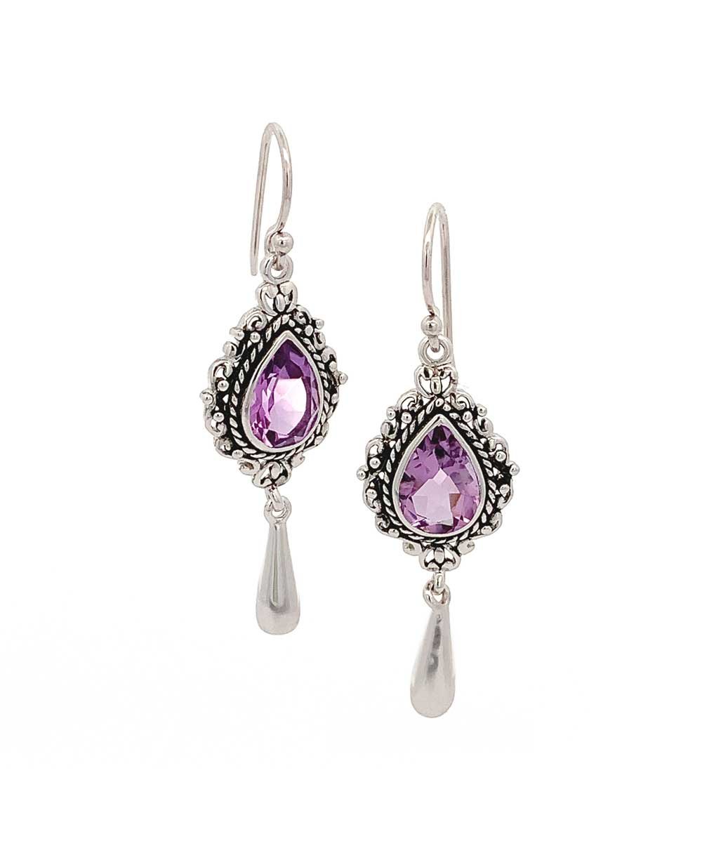 Amethyst Sterling Silver Drop Earrings - Earrings