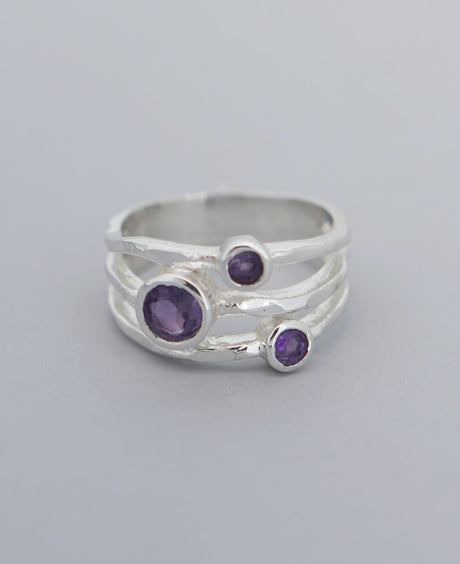 Sterling silver triple stone amethyst ring