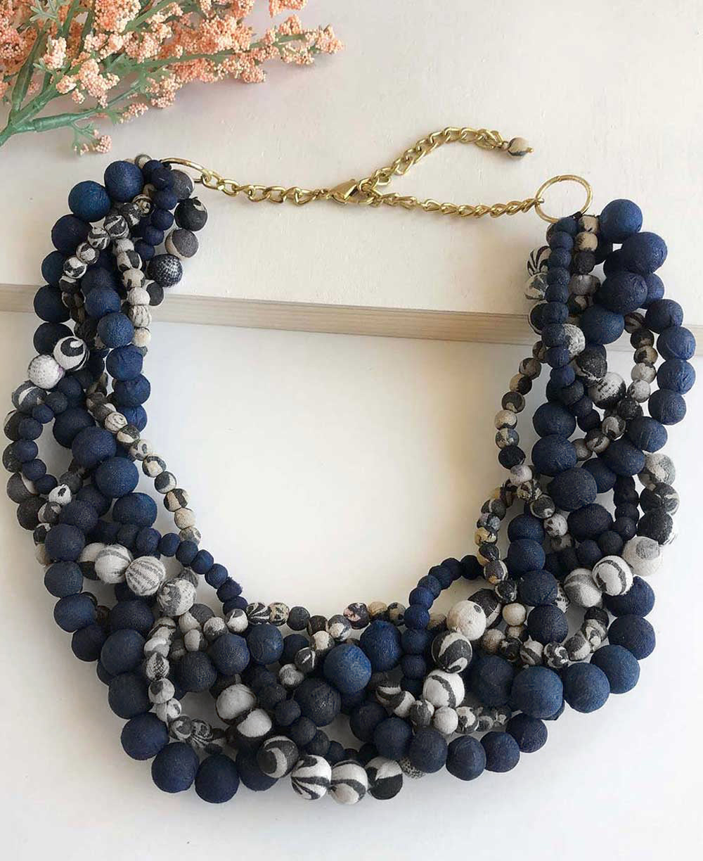 Handmade Indigo Statement Necklace with Textile Beads, Fair Trade