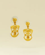 Close-up view of the Gold Plated Cauca Symbol Earrings, showcasing the intricate design and gleaming gold plating