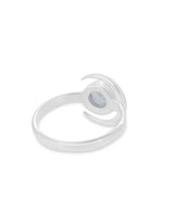 Crescent Moon Sterling Silver Rainbow Moonstone Ring - Rings Size 6