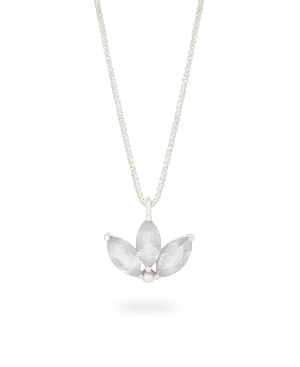 Dainty Lotus Birthstone Sterling Silver Necklace - Necklaces April (White Topaz)