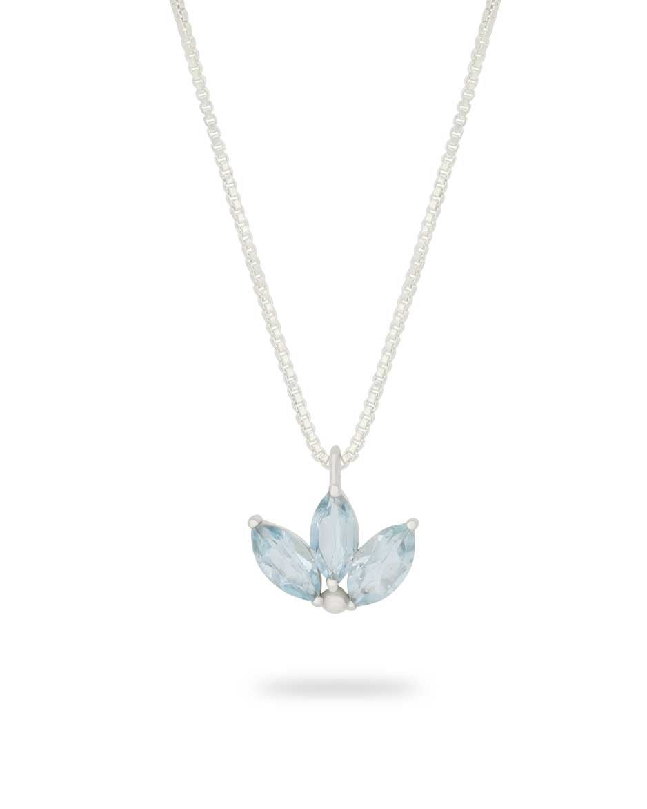 Dainty Lotus Birthstone Sterling Silver Necklace - Necklaces Dec (Blue Topaz)