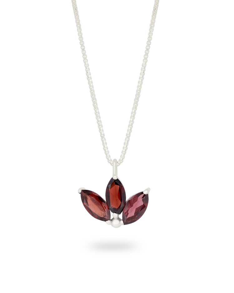 Dainty Lotus Birthstone Sterling Silver Necklace - Necklaces Jan (Garnet)