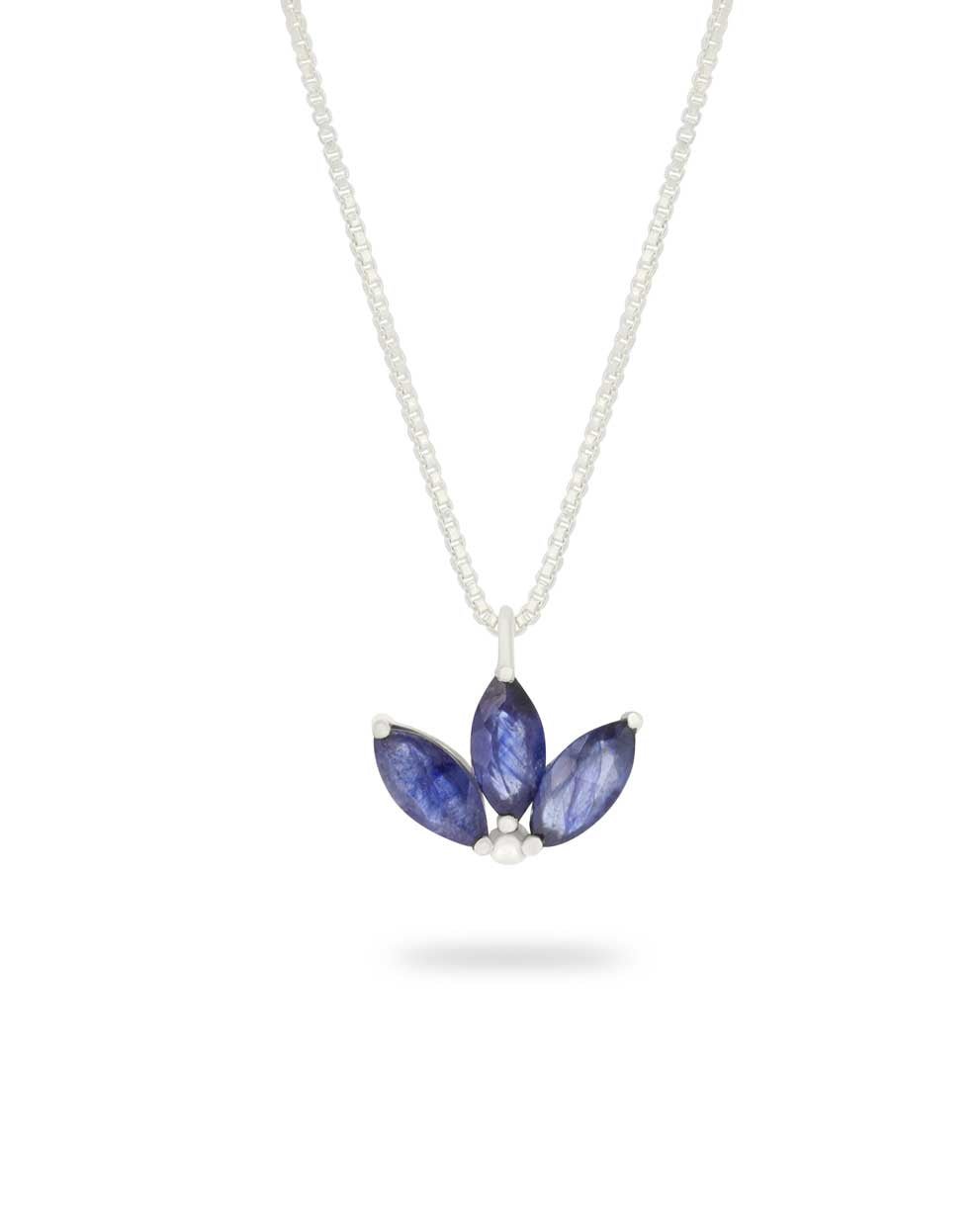 Dainty Lotus Birthstone Sterling Silver Necklace - Necklaces Sept (Sapphire)