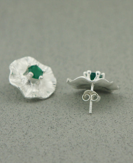 Gemstone Lotus Pad Earrings, Sterling Silver - Earrings