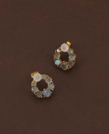 Gold Plated Labradorite Stud Earrings with Rainbow Moonstone - Earrings