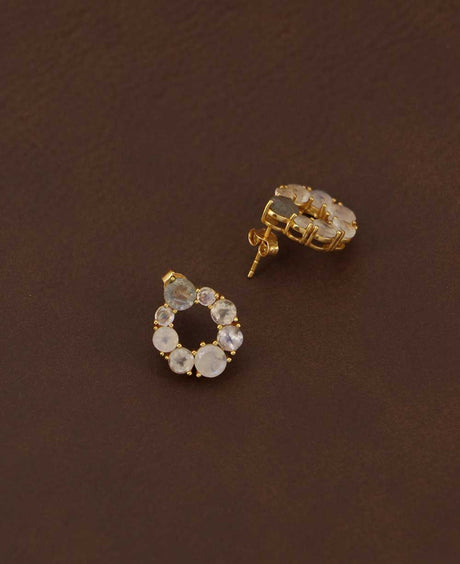 Gold Plated Moonstone Stud Earrings with Labradorite - Earrings