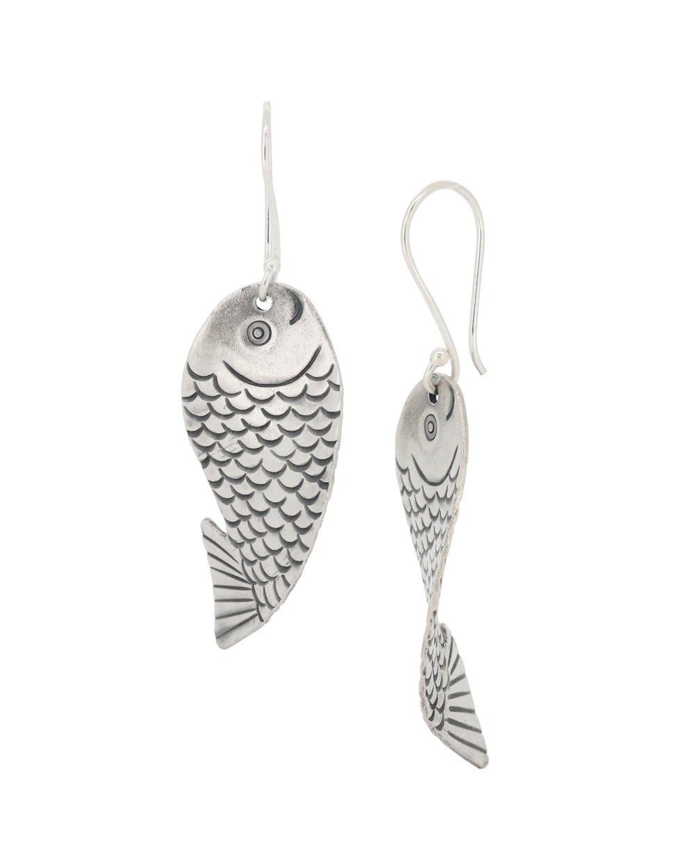 Silver fish earrings with French hooks