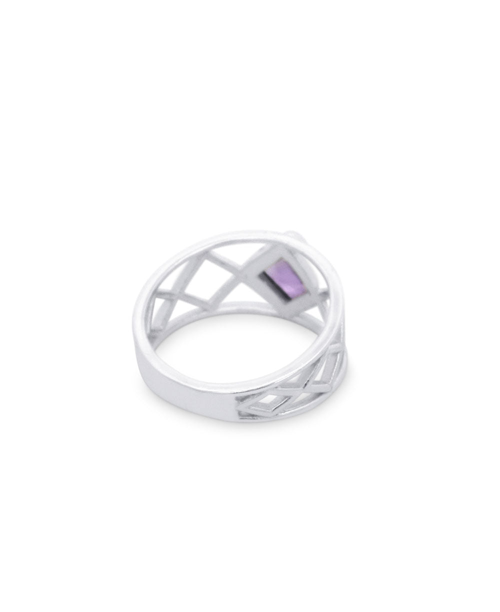 Sterling Silver Amethyst Lattice Band Ring - Rings 6