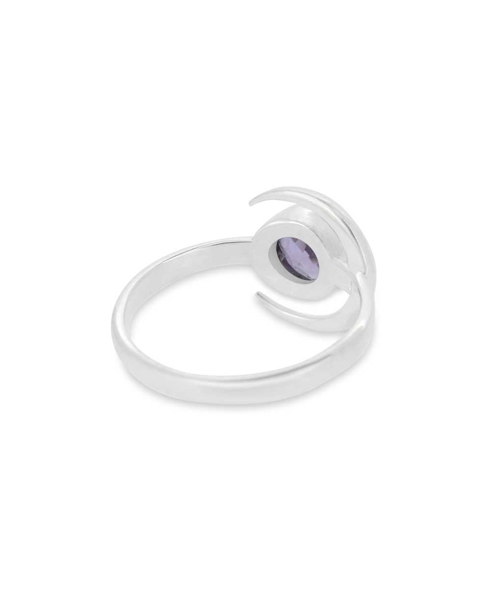 Sterling Silver Amethyst Ring with Crescent Moon - Rings Size 6