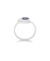 Sterling Silver Amethyst Ring with Crescent Moon - Rings Size 6