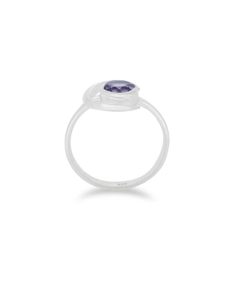 Sterling Silver Amethyst Ring with Crescent Moon - Rings Size 6