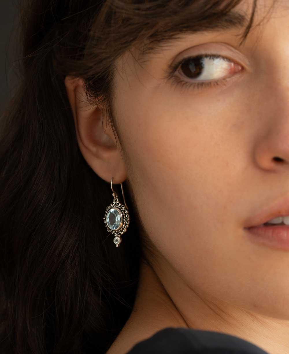 Sterling Silver Blue Topaz Earrings - Earrings