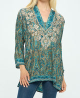 Green Gardens V Neck Tunic Top