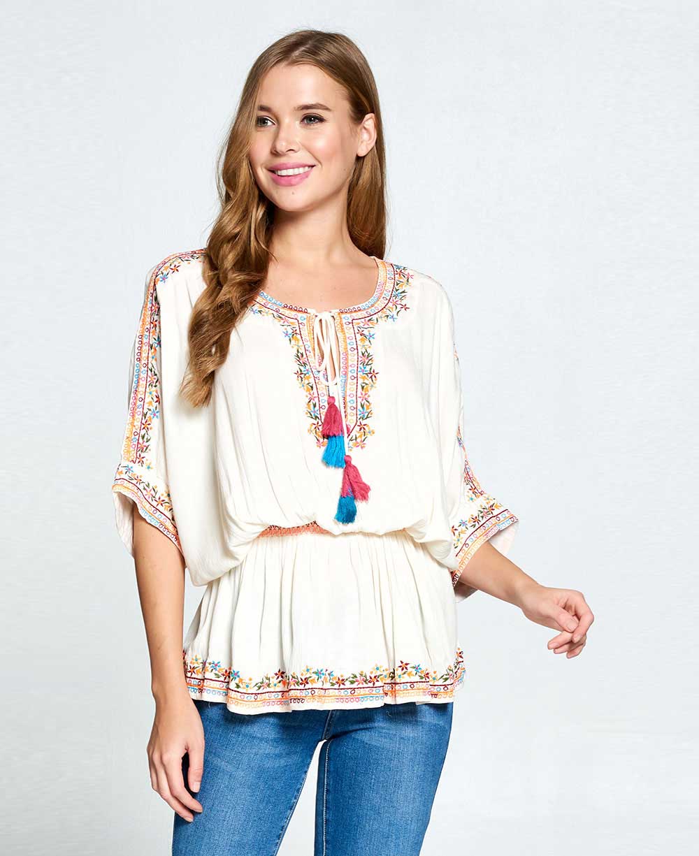 Keya Women's Embroidered Peasant Top – Cultural Elements