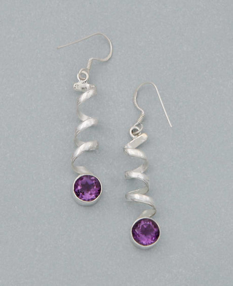 Gemstone Spiral Earrings