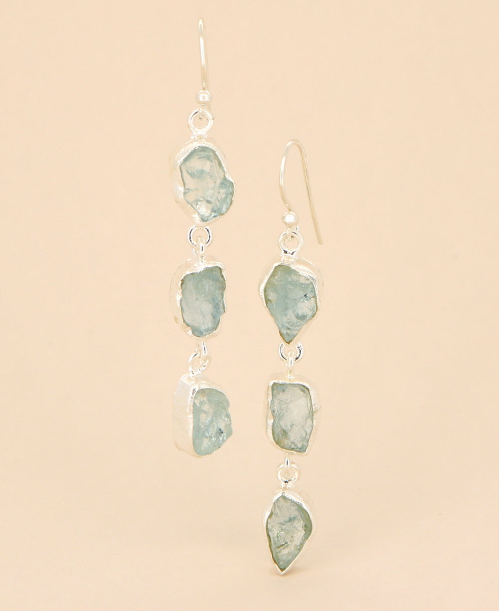 Raw Cut Aquarmarine Dangle Earrings