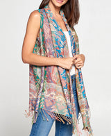 Full Bloom Floral Wrap Vest in Sage