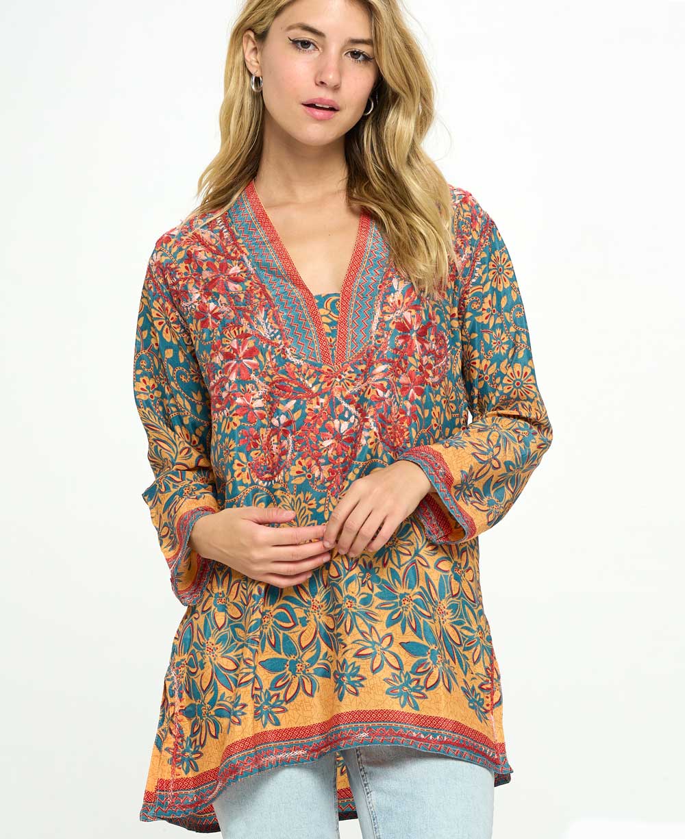 Embroidered Floral Burst Tunic Top – Cultural Elements