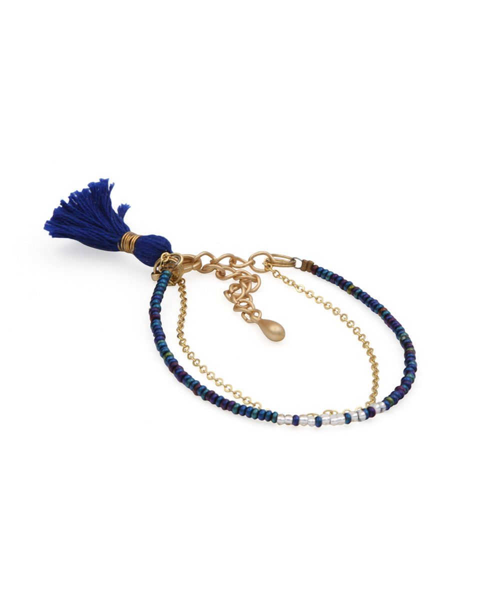 Lena Skadegard Emerald Crochet Tassel Beaded Bracelet