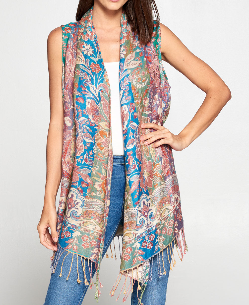 Full Bloom Floral Wrap Vest in Sage