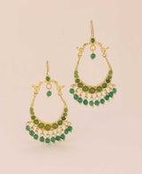 Green agate beads dangle earrings in gold plated brass