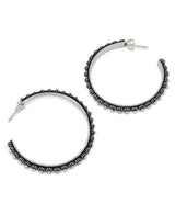 Laotian hill tribe silver hoop earrings with butterfly hook backing, measuring 1.75 inches tall"