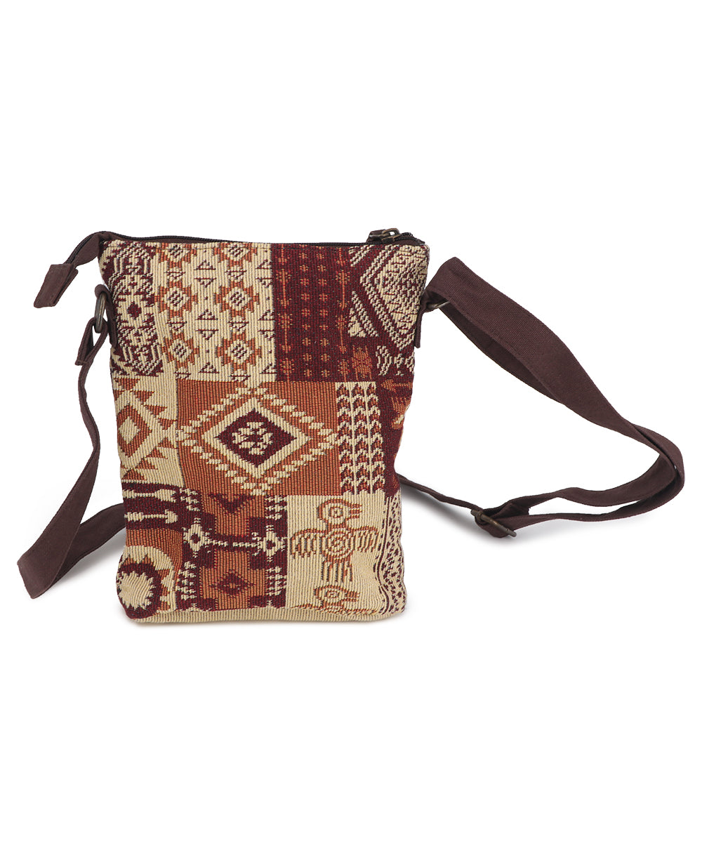 Artisan Tribal Woven Textile Crossbody Bag with Adjustable Strap Brown