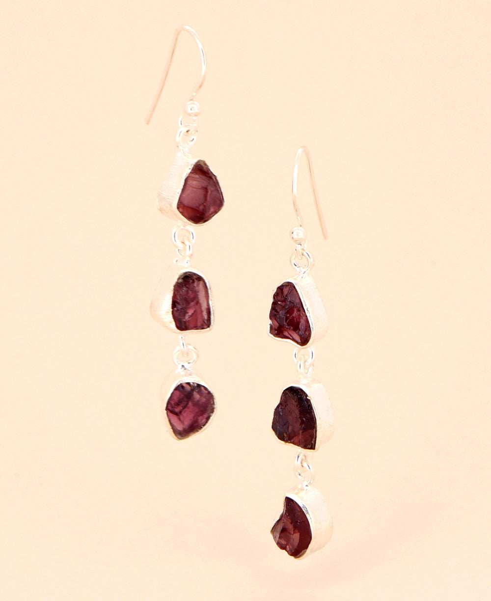 Raw Cut Garnet Dangle Earrings