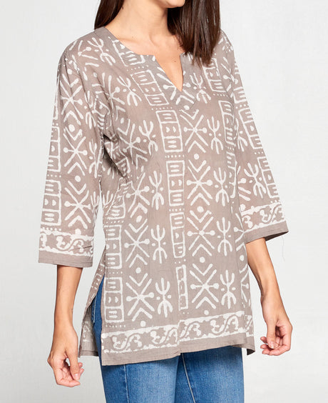 Taupe Mudcloth Print Tunic