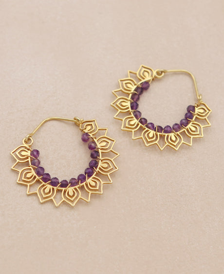 Gemstone Petal Hoop Earrings