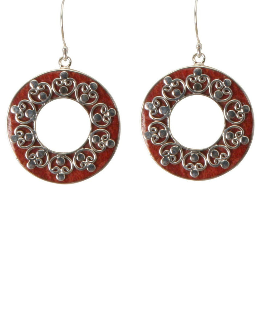 Lion Eyes Balinese Coral and Sterling Earrings