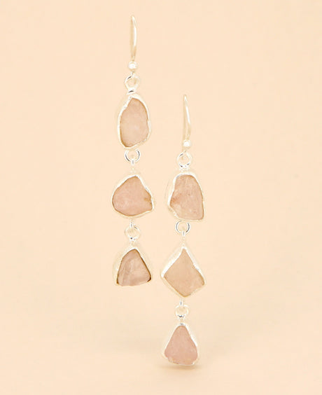 Raw Cut Rose Quartz Dangle Earrings