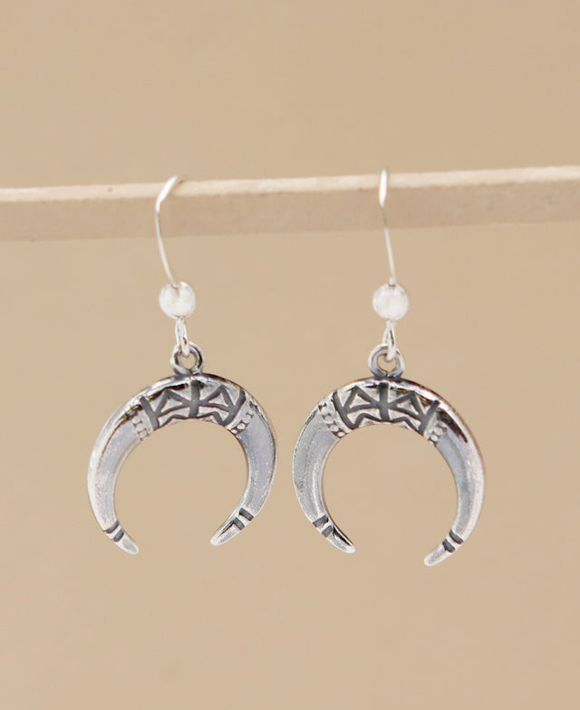 Silver Horn Tribal Earrings