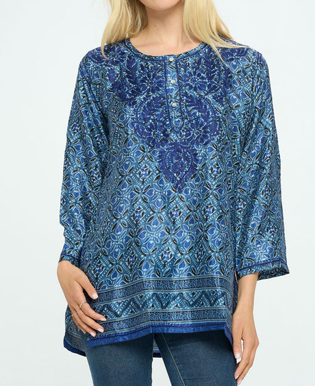 Blue Geometry Tunic Top