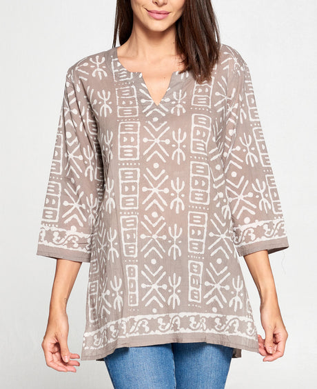 Taupe Mudcloth Print Tunic